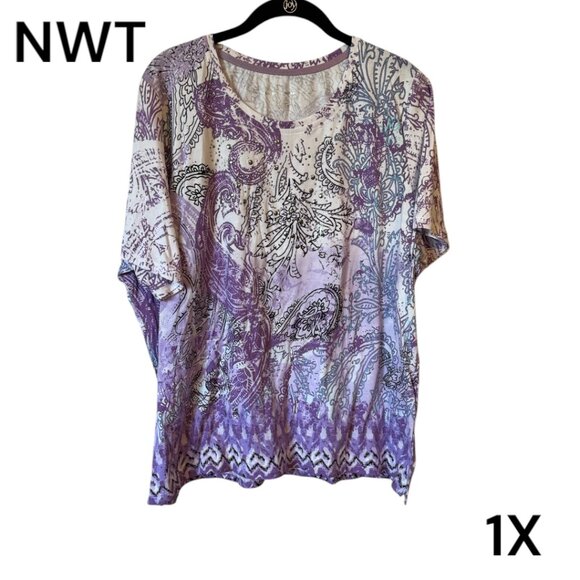 Allison Daley Tops - NWT PURPLE PRINT TOP w/SILVER TONE STUD EMBELLISHMENT  1X PLUS  #U